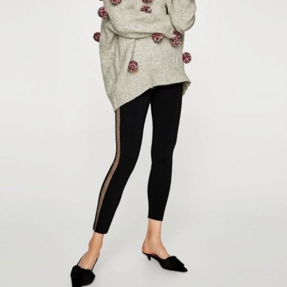 ZARA Knit Fishnet Mesh Side High Rise Leggings M